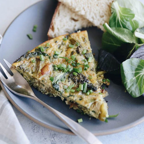 Caramelized Onion, Broccoli and Spinach Frittata